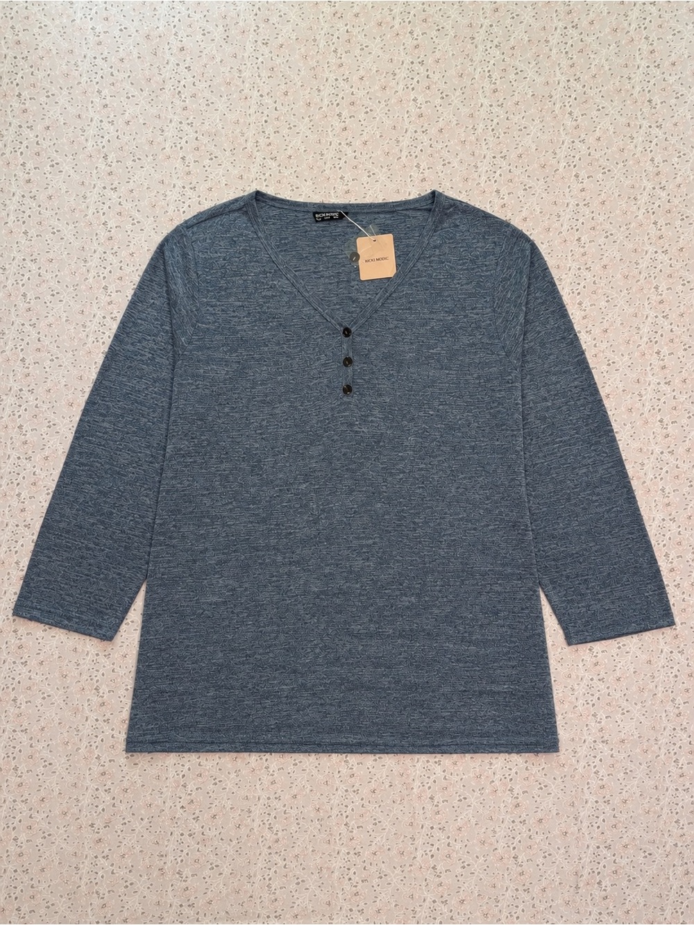 Bloomchic blue long-sleeve Henley tunic shirt